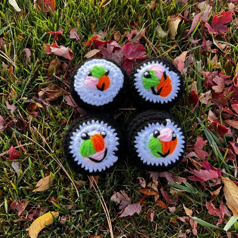 Hand Crocheted Set of 4 Happy Little Sushi Rolls Plushies! - Picture 3 of 15